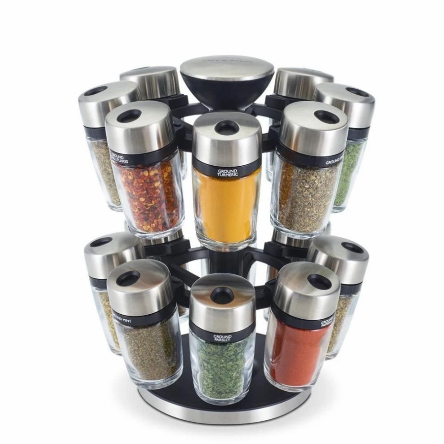 Specialty * | Cole & Mason 16-Jar Herb & Spice Carousel Spice Rack | Stainless Steel & Glass