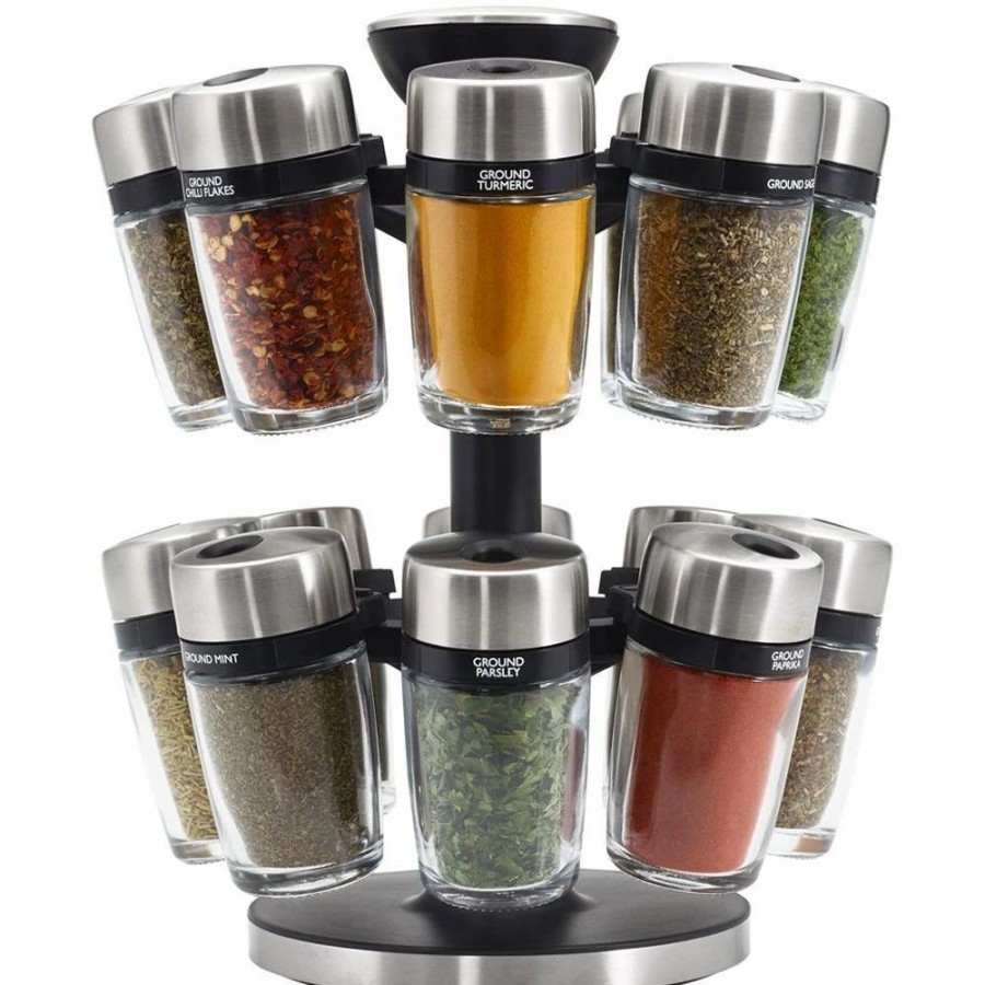 Specialty * | Cole & Mason 16-Jar Herb & Spice Carousel Spice Rack | Stainless Steel & Glass