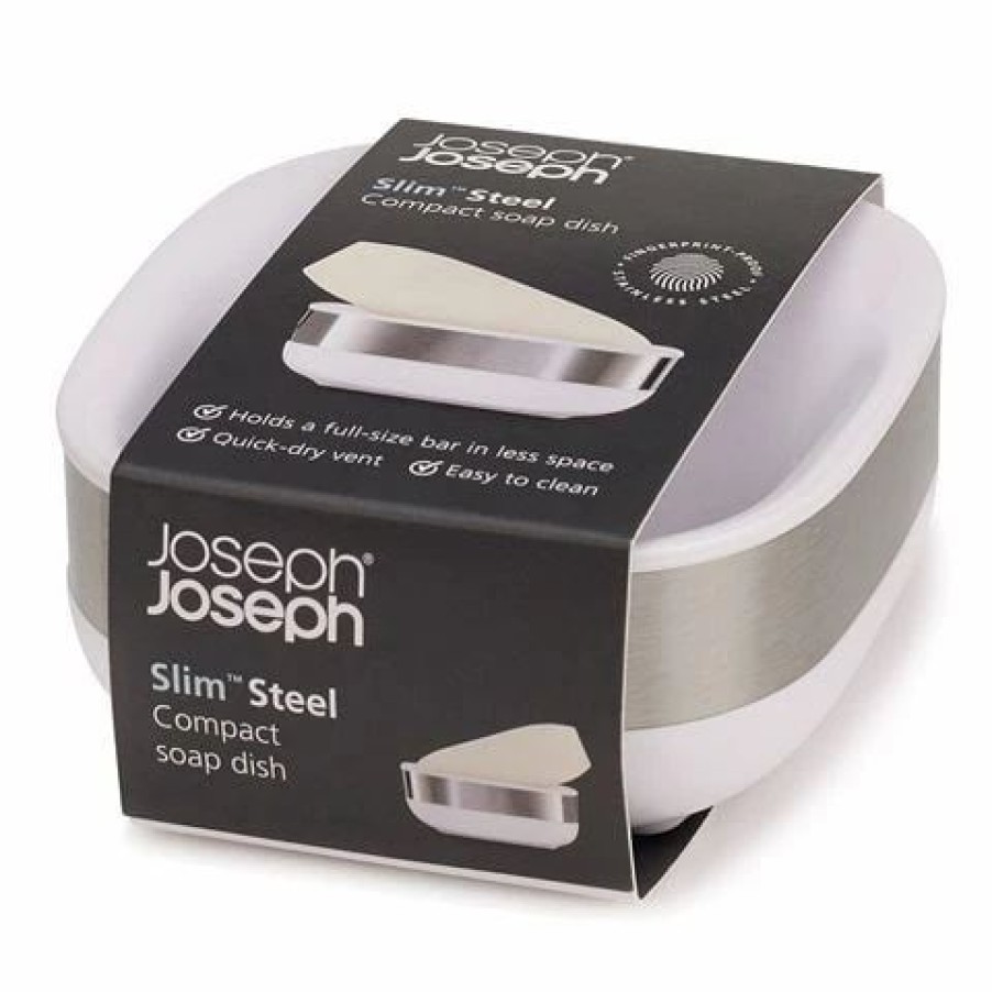 Bathroom Accessories * | Joseph Joseph Slim Steel Compact Soap Dish White/Silver