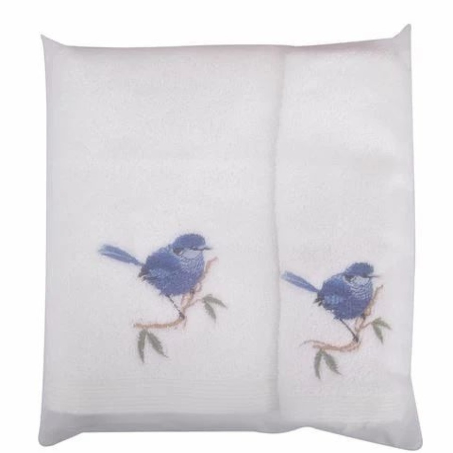 Face Washers * | Pilbeam Blue Wren Hand Towel & Washer/Organza Bag 3Pce